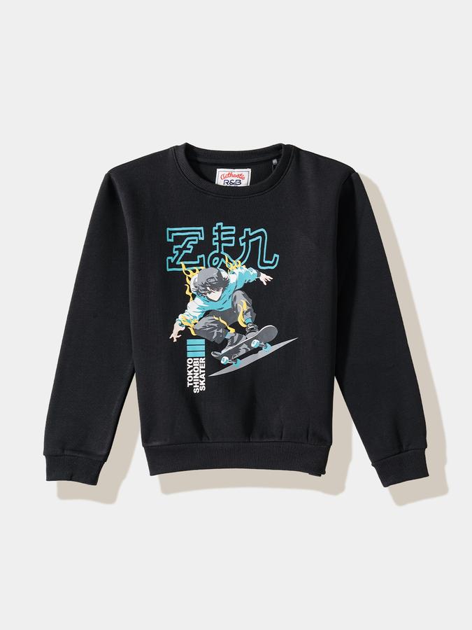 Boys Cotton Relaxed Fit Crew Neck Graphic Sweatshirt