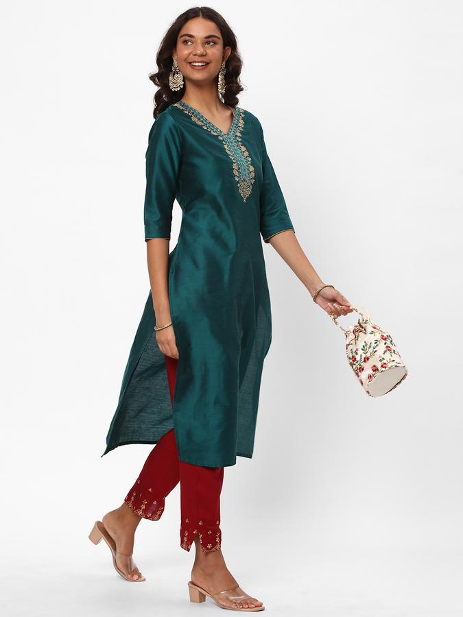 R&B Women's Embroidered Regular Straight Kurta 3-Q Sleeves image number 1