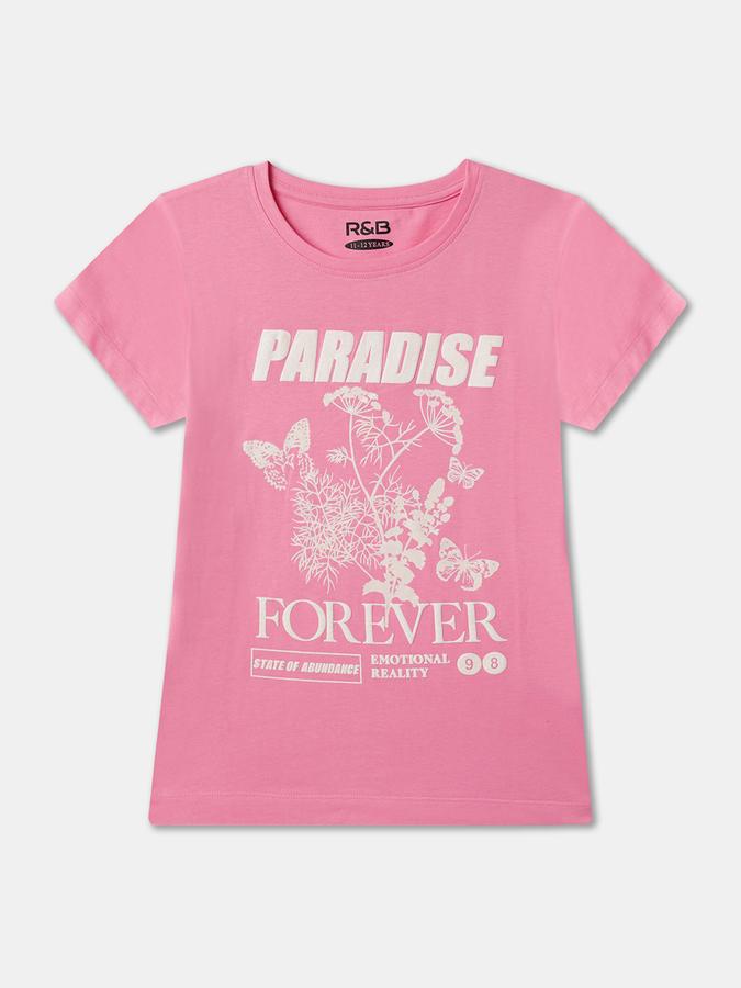 Girls Cotton Regular Fit Round Neck Graphic T-shirt