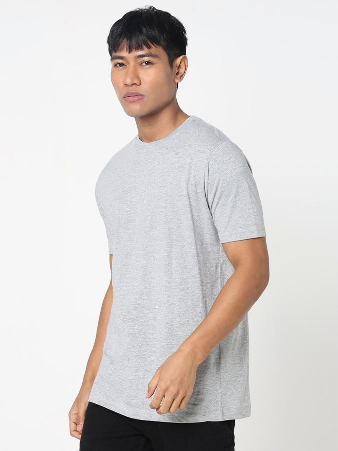 R&B Mens Grey Melange Solid Round Neck Short Sleeves T-shirt