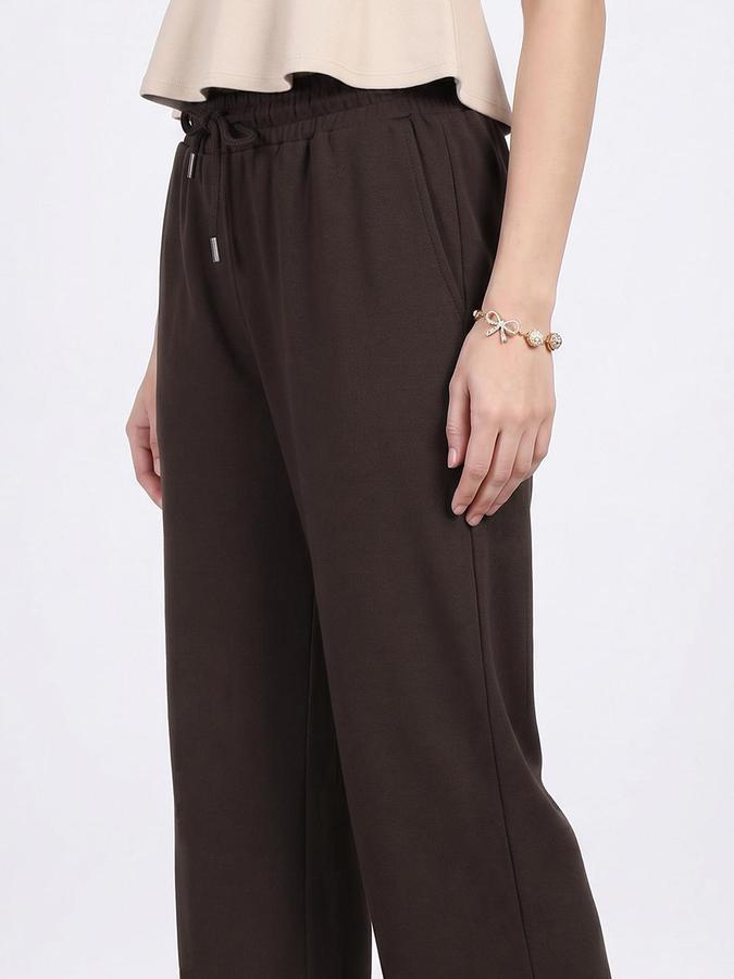 R&B Women Coffee Pure Cotton Wide Leg Trackpant 