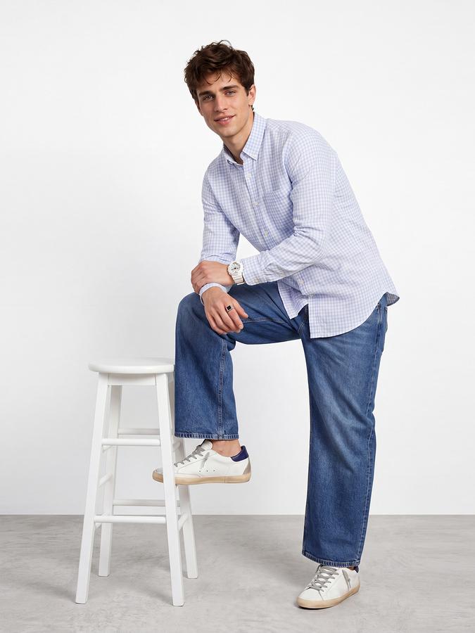 R&B Men's Pure Cotton Blue Full Sleeves Collar Neck Checked Shirt