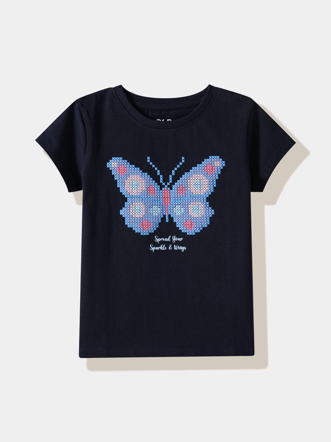 Girls Cotton Regular Fit Crew Neck Graphic T-shirt