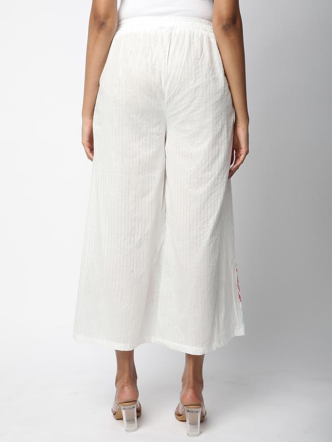 Women Cotton Culottes Elasticated Waist Embroidered Trousers