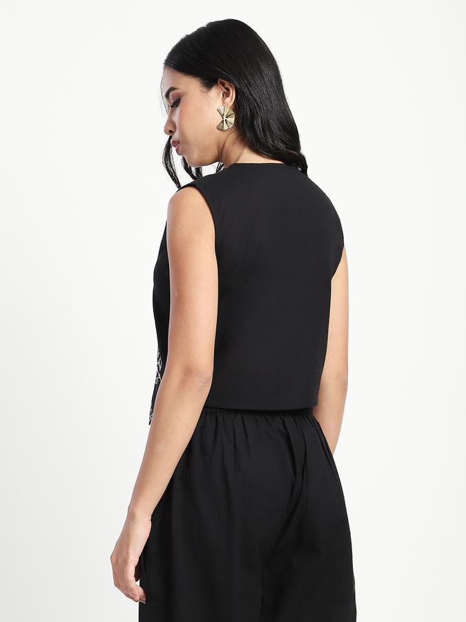 Women Viscose Crop Fit V-Neck Embroidered Top