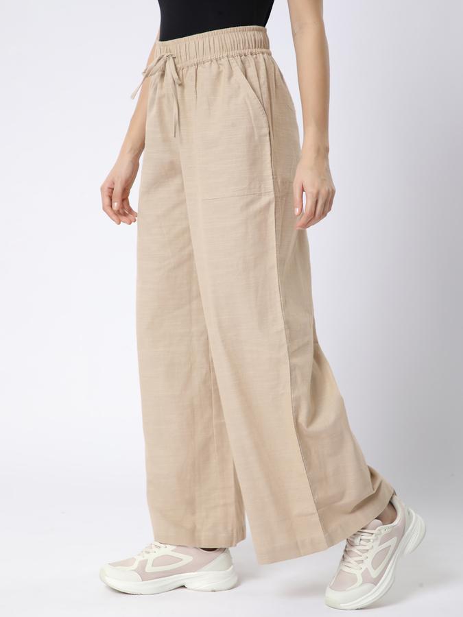 R&B Women Beige Solid Wide-Leg Trousers