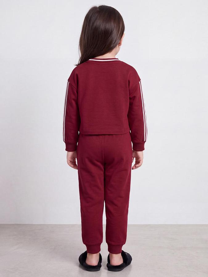 R&B Girls Red Typography Long Sleeve Sweatshirt and Jogger Set