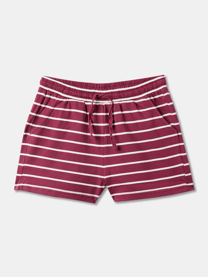 Girls Cotton Striped Mid-Waist Clean Hem Shorts