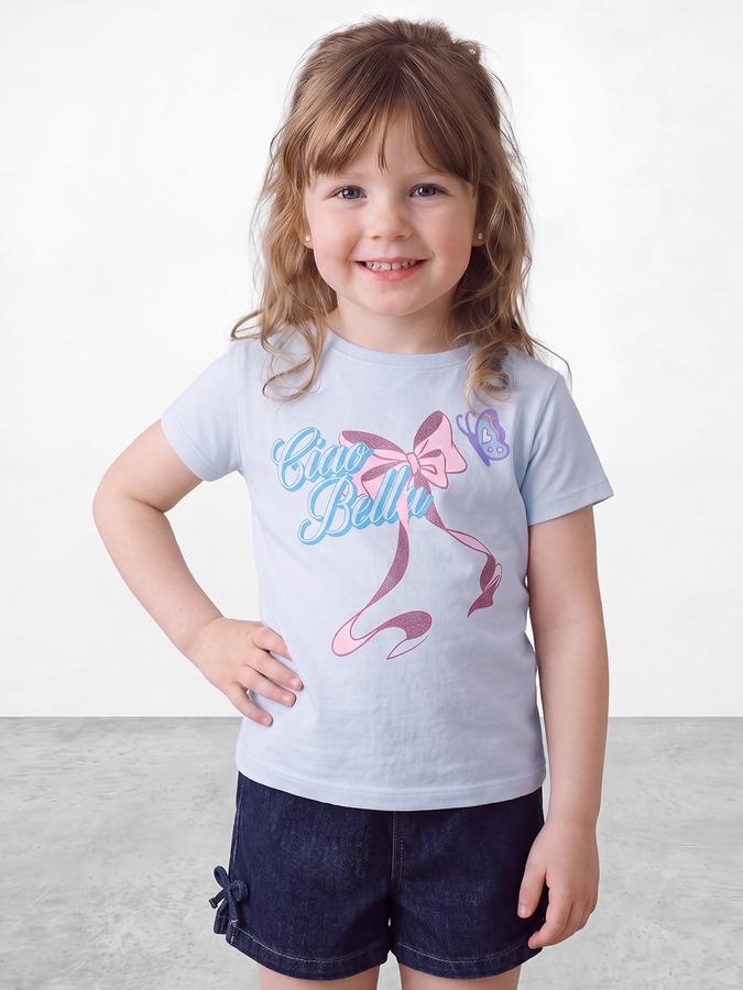 R&B Girls Light Blue Glitter Graphic Short Sleeves Tshirt