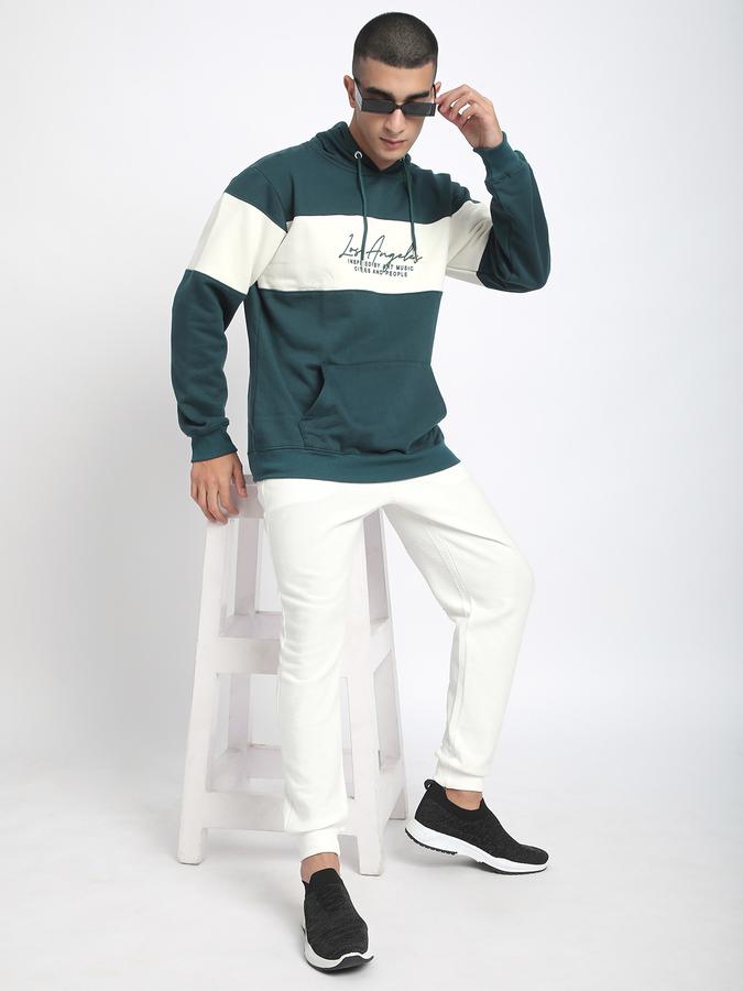 Men Fleece Regular Fit Hooded Colour-Block Sweatshirt