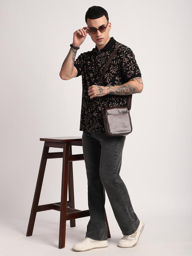 Men Cotton Regular Fit Polo Neck Graphic T-shirt