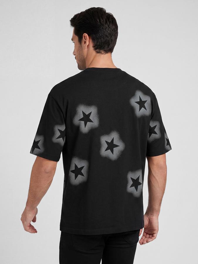 R&B Black Graphic Print Men Round Neck Relaxed Fit Short Sleeves T-Shirt 