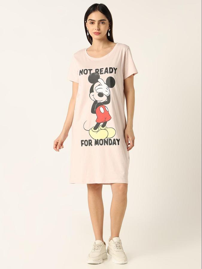 R&B Womens Pink Knee Length Printed Night Dress
