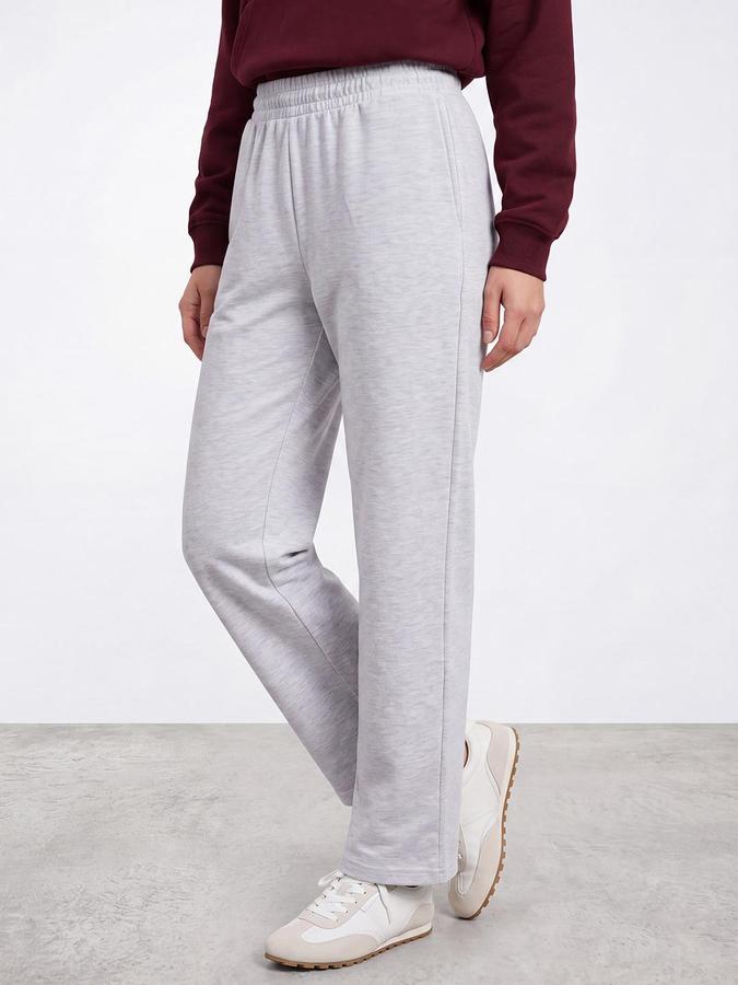 R&B Women Ecru Melange Solid Mid Rise Regular Fit Track Pant