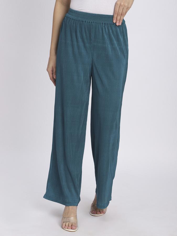 R&B Women Teal Textured Wide-Leg Trousers