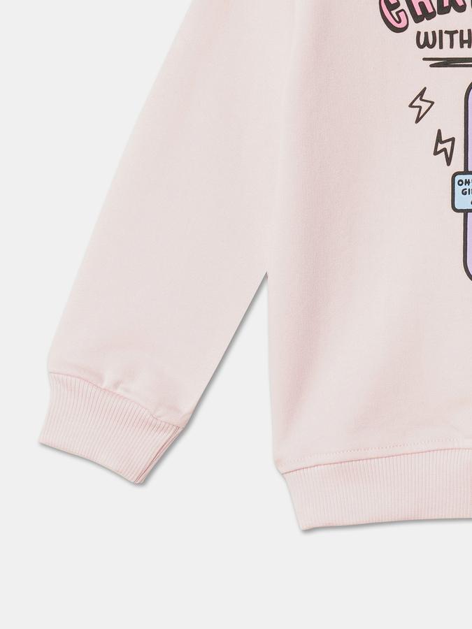 Girls Cotton Regular Fit Crew Neck Graphic Sweatshirt
