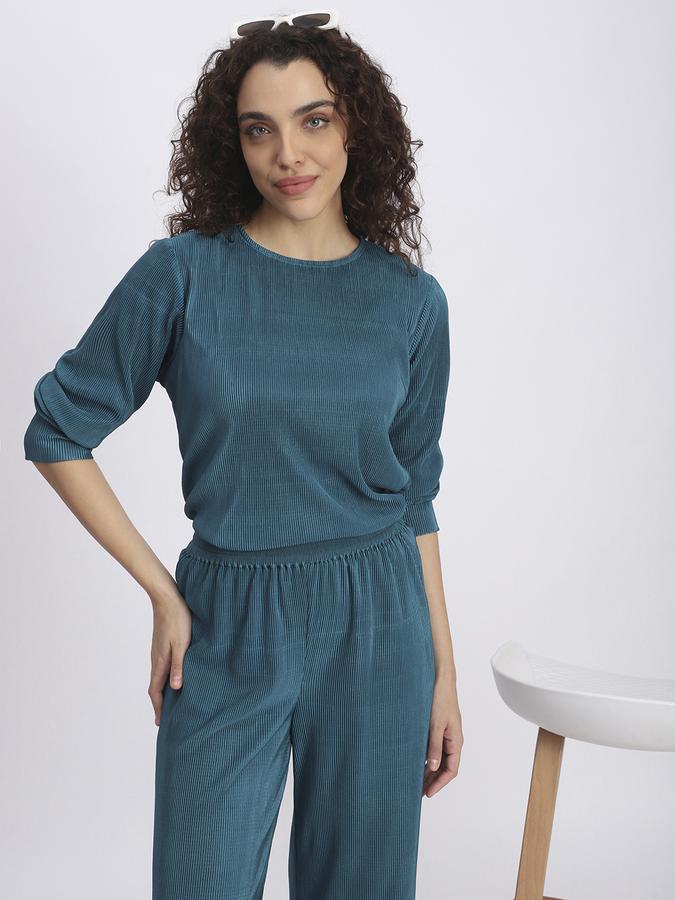 R&B Women Teal Textured Co-ord Top
