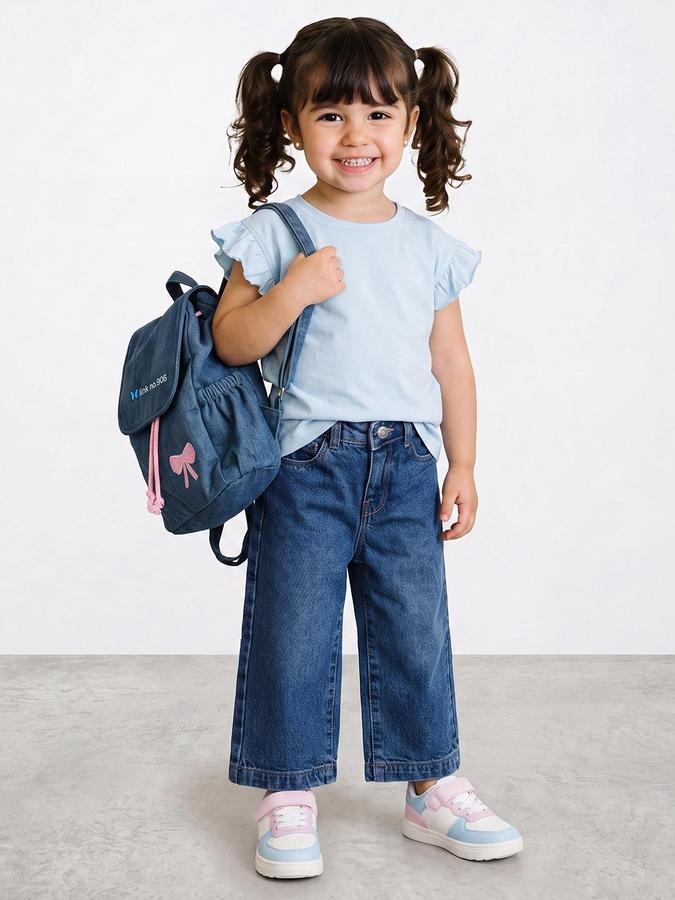 R&B Girls Dark Blue Wide Leg Mid-Rise Denim Jeans