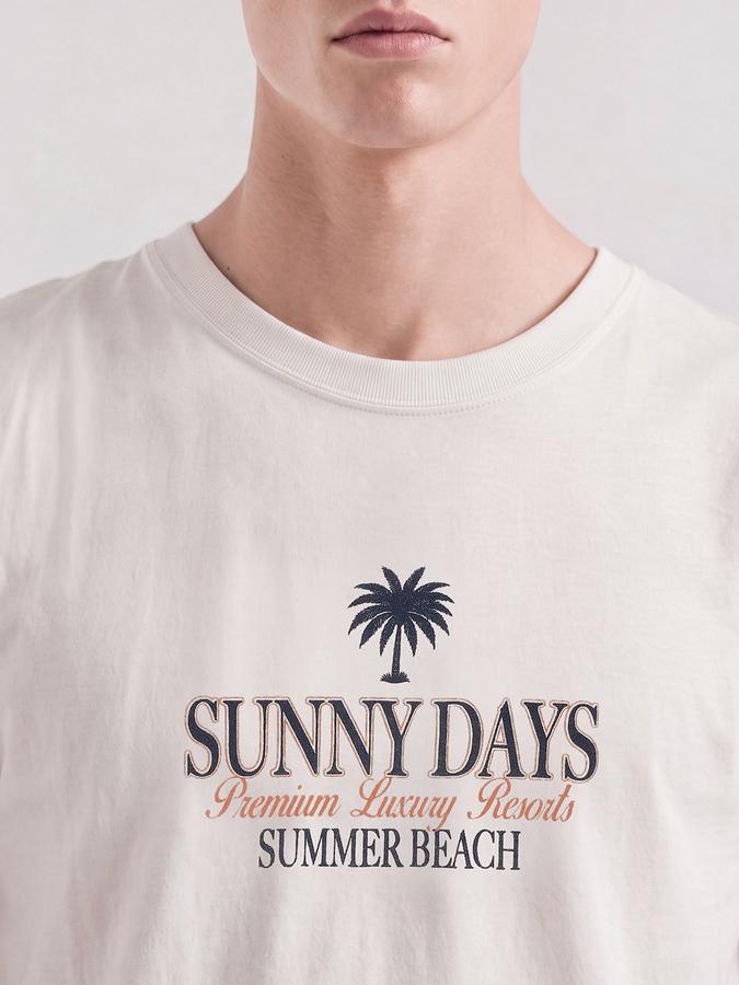 R&B Men Ivory Graphic Print Short Sleeves Pure Cotton Tshirt