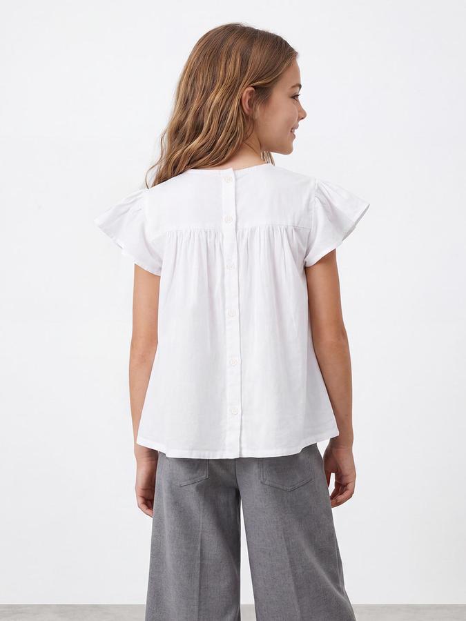 R&B Girls White Embroidered Regular Fit Short Sleeves Top