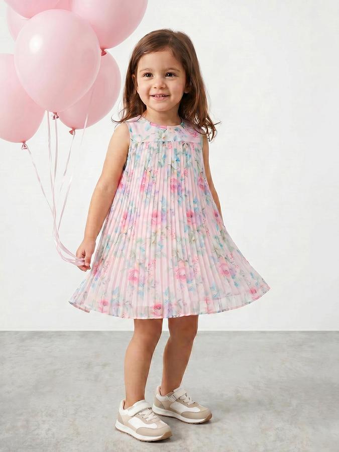 R&B Pink Polyester Printed Girls Dresses