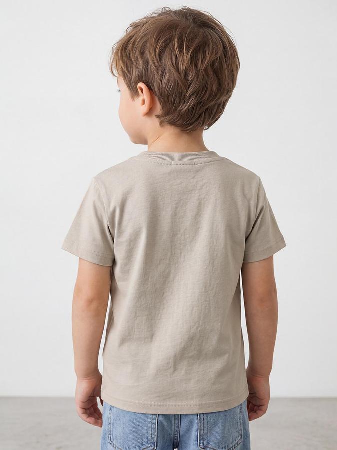 R&B Boys Beige Short Sleeve Round Neck Car Graphic Print T-Shirt