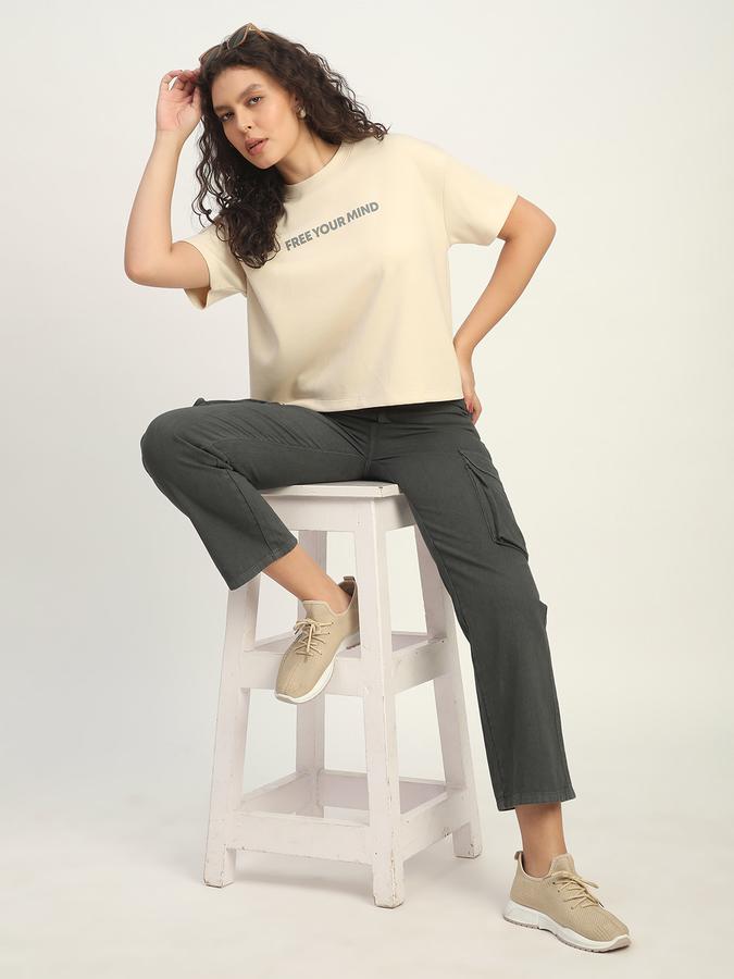 Women Poly Blend Relaxed Fit Crew Neck Graphic Top