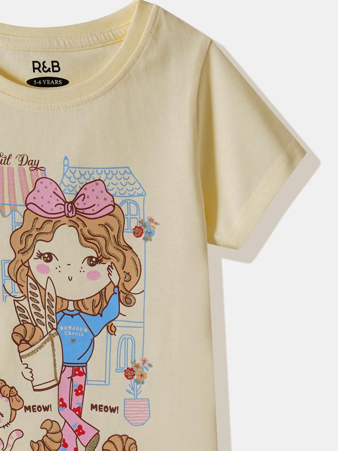 Girls Cotton Regular Fit Crew Neck Graphic T-shirt