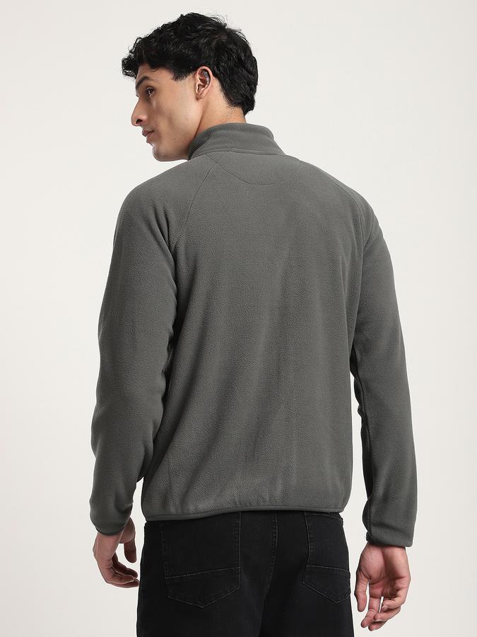 Men Polyester Regular Fit Solid Fleece Jacket