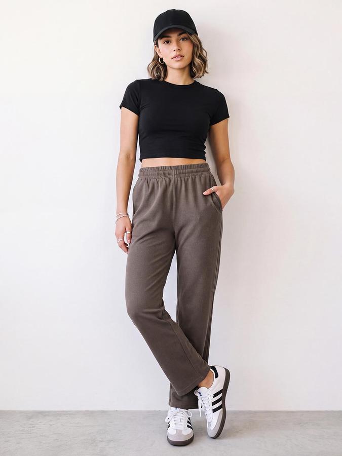 R&B Women Brown Solid Mid Rise Regular Fit Track Pant