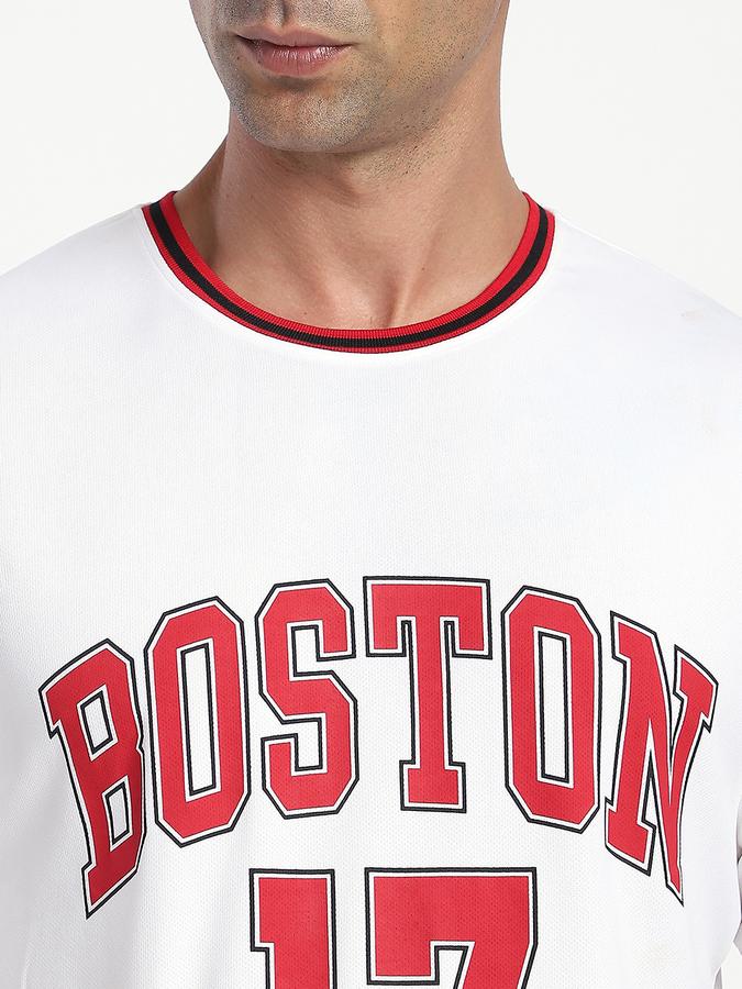 Men Polyester Relaxed Fit Crew Neck Typographic T-shirt