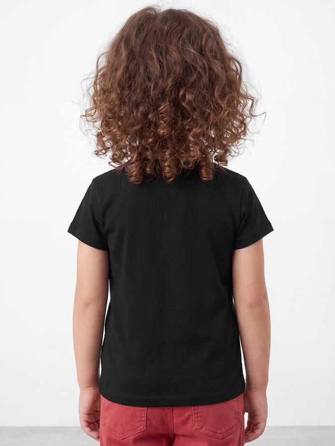 R&B Girls Black Floral Print  Short Sleeves Pure Cotton T-shirt