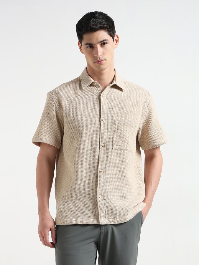 Men Textured Loose Fit Shirt with Patch Pocket data-index=