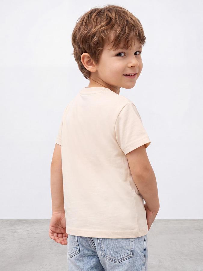 R&B Boys Beige Short Sleeve Round Neck Japanese Dragon Print T-Shirt