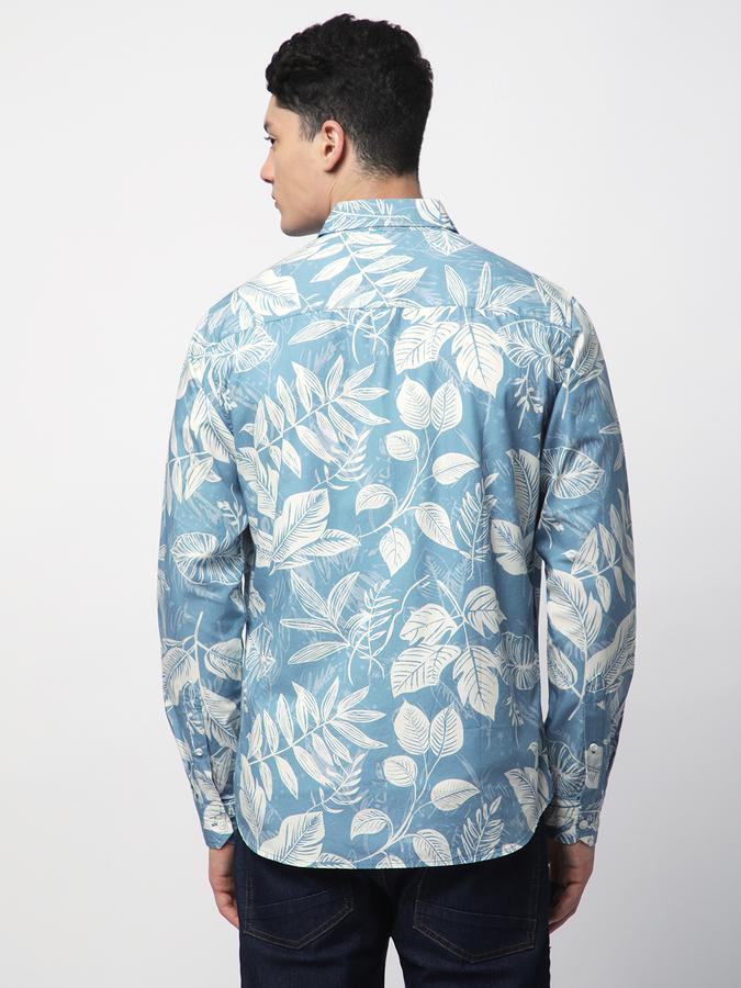 Men Cotton Regular Fit Point Collar Printed Shirt