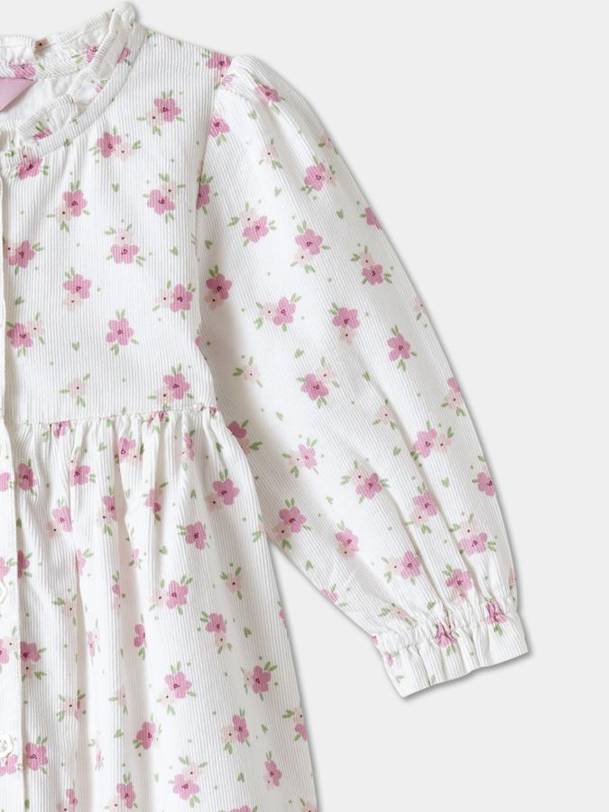 Girls Cotton A Line Ruffled Neck Printed Dress