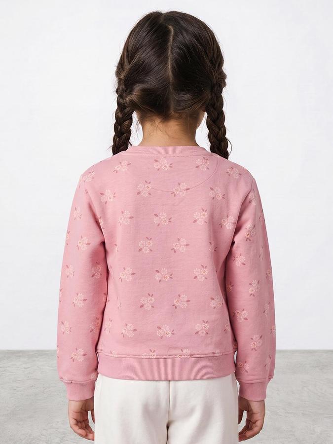 R&B Girls Pink Floral Print Round Neck Long Sleeves Sweatshirt