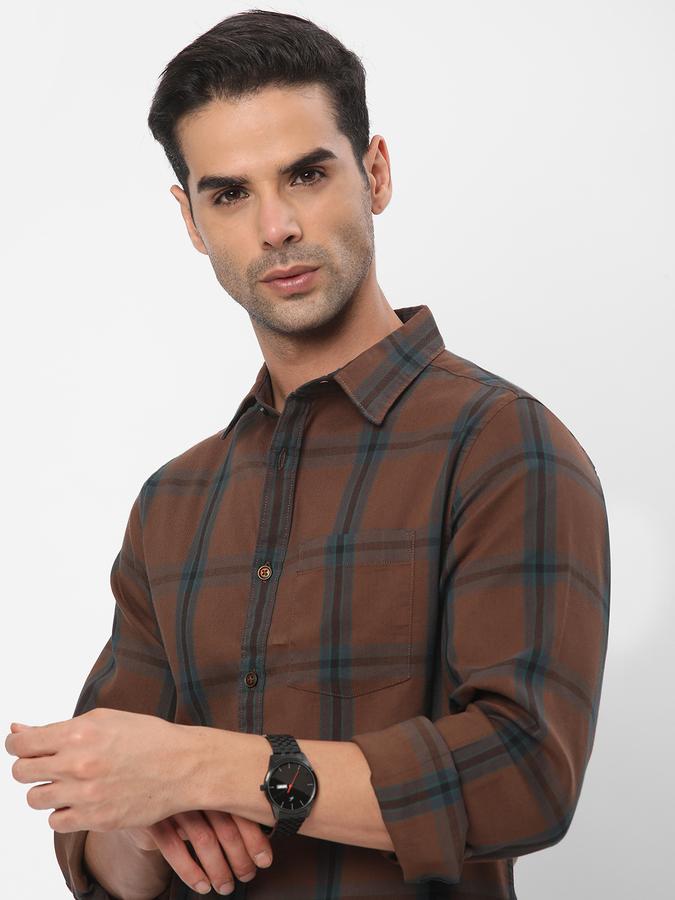 R&B Men Brown Casual Shirts