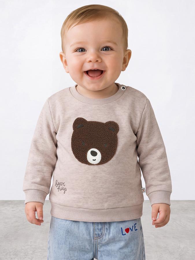 R&B Boys Beige Teddy Self Design Long Sleeves Sweatshirt