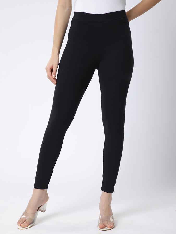 Women Cotton Elasticated Waist Full Length Solid Leggings
