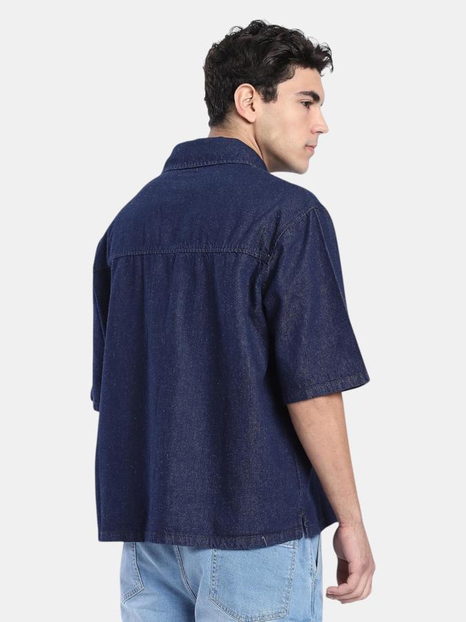 R&B  Navy Blue Solid Men Short Sleeves Relaxed Fit Shirts