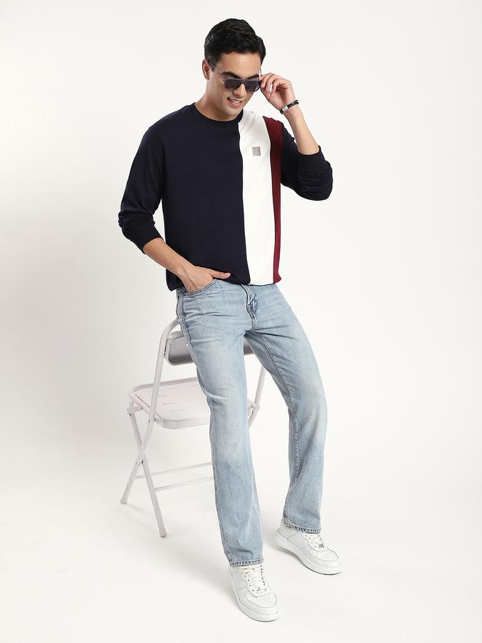 Men Cotton Blend Regular Fit Crew Neck Colour Block Sweatshirt