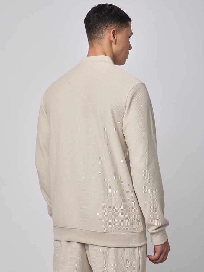 Men Cotton Blend Regular Fit Waffle Knit Bomber Jacket