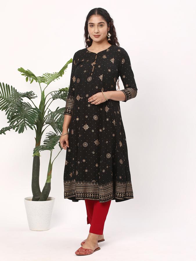 R&B Women's Printed Regular Flared Kurta 3-Q Sleeves image number 1