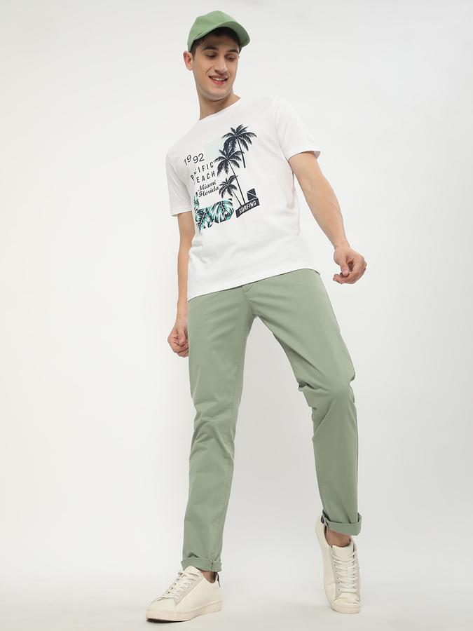 Men Cotton Slim Fit Flat Front Solid Trousers