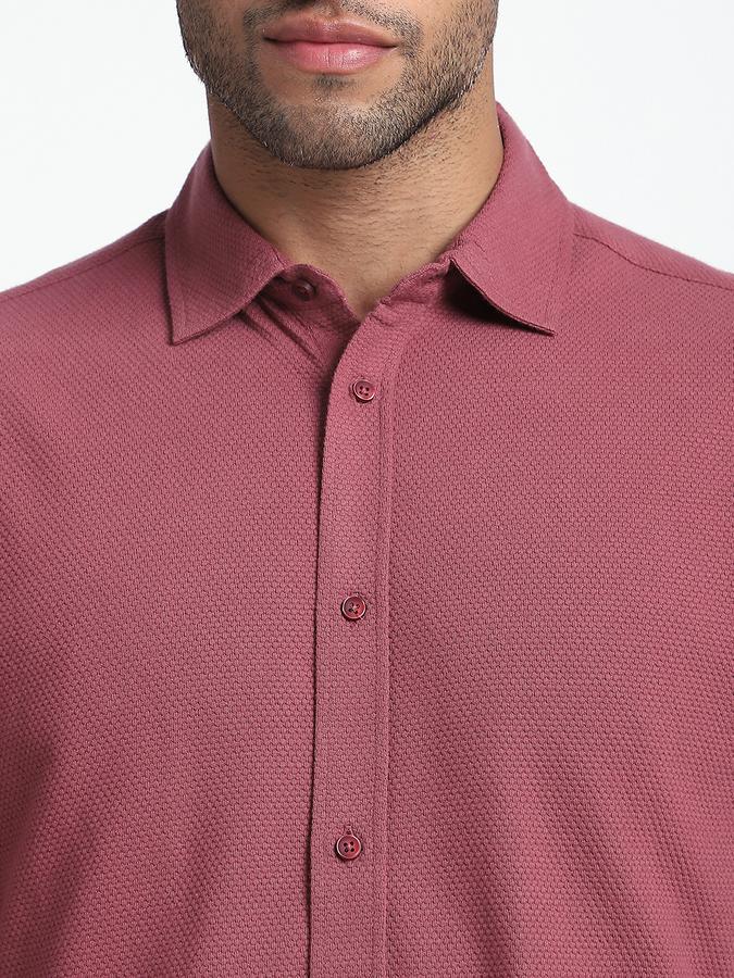 Men Cotton Regular Fit Point Collar Textured Shirt