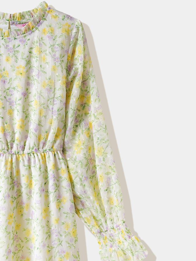 Girls Polyester Relaxed Fit Round Neck Ruffled Dress