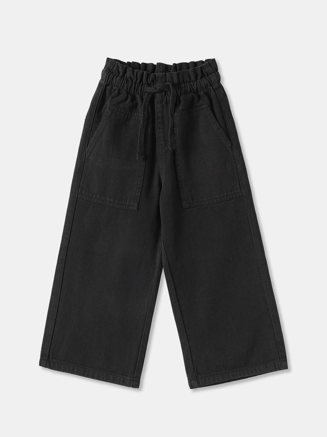 Girls Cotton Wide Leg Drawstring Waist Solid Pants