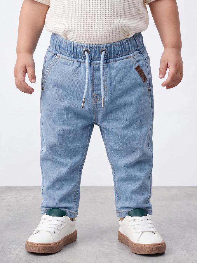 R&B Boys Light Blue Mid-Rise Regular Fit Elasticated Jeans