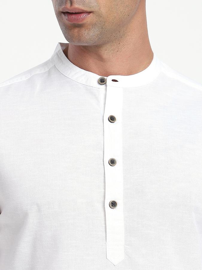 Men Cotton Slim Fit Mandarin Collar Solid Shirt